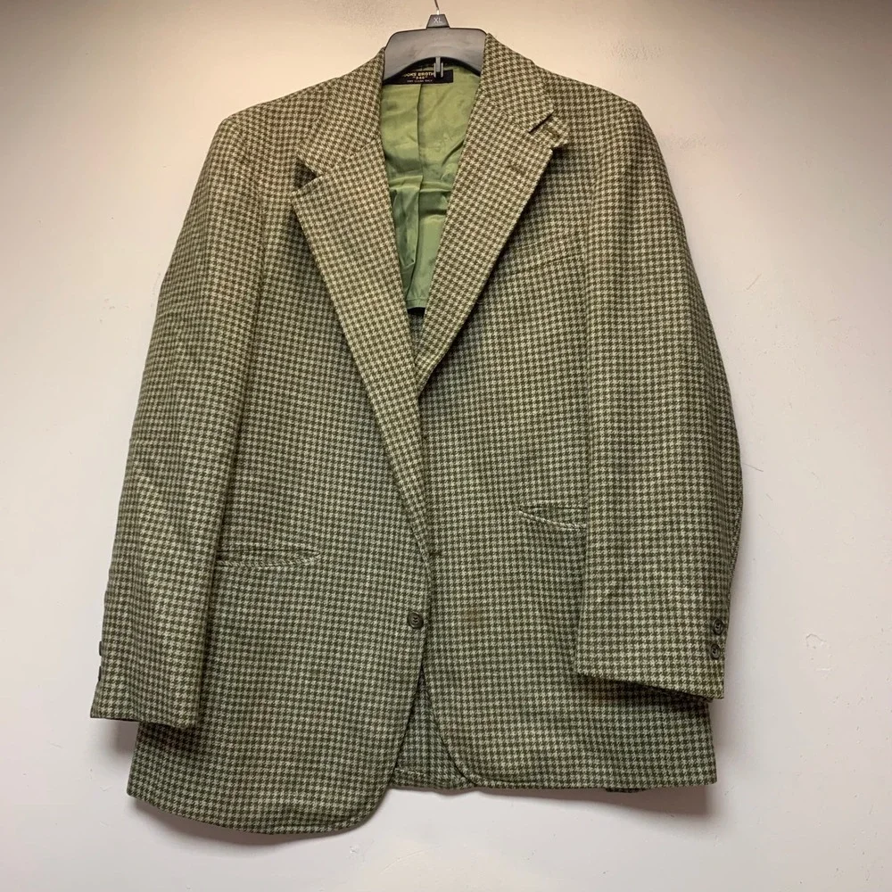 Brooks Brothers 346 Blazer Mens 40R Green Houndstooth Excellent 2-Button Jacket